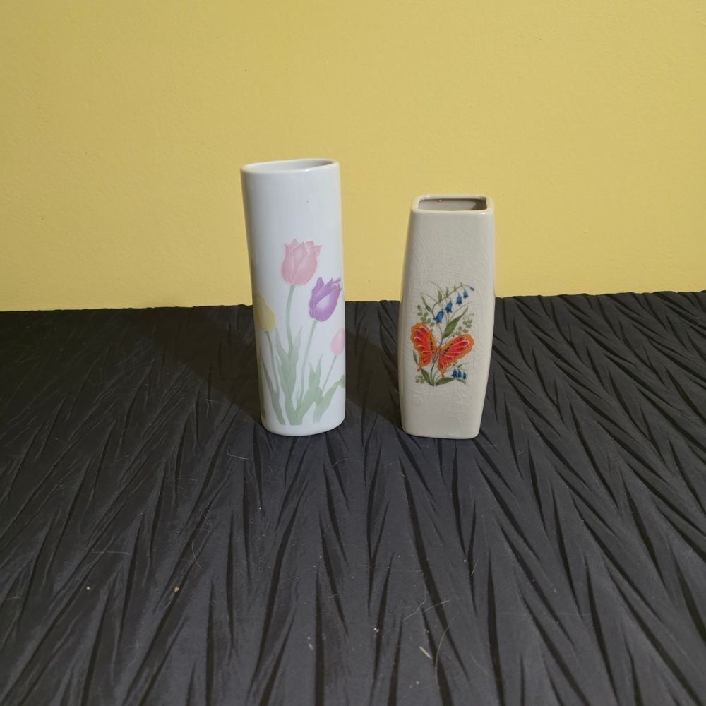 Charming Floral and Butterfly Vase Duo